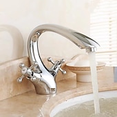 cheap Classical-Bathroom Sink Mixer Faucet, Brass Basin Taps Dual Handle with Hot and Cold Hose