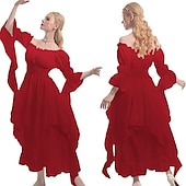 levne Šaty-Retro Rokoko Punk a gotika Šaty Šaty inspirované Regency Ren Faire Zvonové Nahoře nabírané Viking Elfí Dámské Keltské Pirát Fantazie předvečer Všech svatých Karneval Plesová maškaráda Běžné / Denn