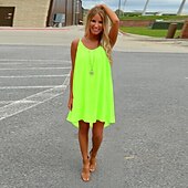 billige Sundresses-Dame Mini kjole Kjole med stropper Fritid Normal Ren farge Ermeløs lysende grønne Svart Hvit Oransje Sommer Vår