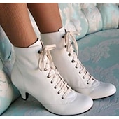 baratos anos 1930-Botas femininas brancas estilo vitoriano com cadarço e salto médio, calçados de inspiração vintage para estilo formal e retrô