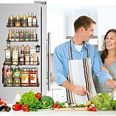 abordables Almacenamiento para la cocina-1 paquete de organizador magnético para especias, estante magnético para especias para refrigerador, estante magnético para guardar especias, frascos, botellas, metal y negro