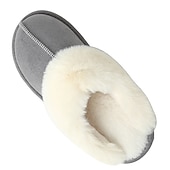 abordables Claquettes et tongs femme-pantoufles confortables doublées de polaire pour femmes avec col en fausse fourrure - chaussures d&#039;intérieur chaudes pour l&#039;hiver en rose et gris