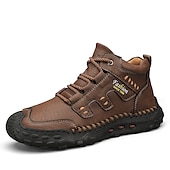 cheap Hiking Boots-Men&#039;s Brown Faux Leather Outdoor Hiking Boots with Handcrafted Stitching, Lace-Up Design, and Non-Slip Sole - Durable and Comfortable Adventure Footwear