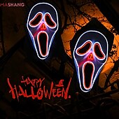 tanie Nowinki-niestandardowa maska na halloween świecąca maska dyniowa głowa krzycząca maska v listowo-zielone włosy krowa kreskówka piłokształtna maska