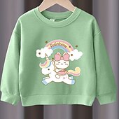 preiswerte Sets-2 Stück Kinder Mädchen Regenbogen Rundhalsausschnitt Hoodie- und Jogginghosen-Set einstellen Langarm Aktiv Outdoor Baumwolle 3-7 Jahre Frühling Schwarzer Einhornpullover + schöne schwarze Hose