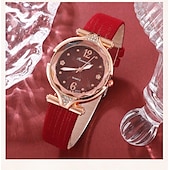 abordables Relojes de Cuarzo-5 unids/set de relojes para mujer, reloj de pulsera de cuero para mujer, reloj de pulsera simple e informal a la moda para mujer y regalo de joyería
