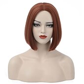 economico Parrucche di Carnevale-parrucca fucsia per donna parrucca caschetto rosa fucsia parrucca magenta corta dritta parte centrale parrucche sintetiche resistenti al calore per feste in costume cosplay