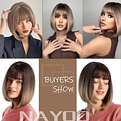 baratos Perucas Sintéticas sem Touca-peruca loira com franja - peruca loira curta de 12&#039;&#039; para mulheres perucas de cor natural com franja super macia e fácil de usar peruca reta bob peruca sintética para o dia das bruxas