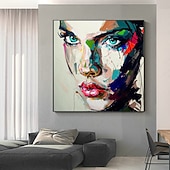 billiga Människomålningar-Handgjord Hang målad oljemålning HANDMÅLAD Fyrkantig Abstrakt Människor Modern Utan innerram (utan ram)