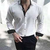 お買い得  メンズドレスシャツ-男性用 ドレスシャツ 襟付きのシャツ ボタンアップシャツ 平織り 結婚式 バレンタイン ブラック ホワイト ルビーレッド ネイビーブルー 長袖 カラー 夏 春 衣類 パッチワーク