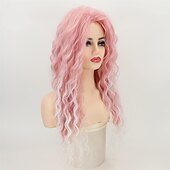 economico Parrucche trendy sintetiche-lunghe parrucche ricci rosa per le donne riscaldano la parrucca riccia ondulata sintetica a strati parrucca di sostituzione dei capelli gonfi riccioli sciolti parrucca da festa quotidiana