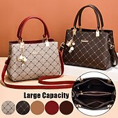 tanie Torby i torebki-Damskie Torebka Torba przez ramię Torba na ramię Torba bostońska Skóra PU Biuro Codzienny Święto Wisiorek Zamek Duża pojemność Wodoodporny Trwały Geometryczny Kolorowy blok ciemny liść klonu z kaw