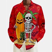 billiga Halloween T-shirts-herrskjorta skalle pumpa grafiska tryck turndown svart gul röd lila utomhus halloween långärmat tryck kläder kläder mode streetwear designer casual