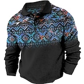economico Polo vintage da uomo-Per uomo Tribale Magliette Polo a Nido d&#039;Ape Maglia da golf Manica Lunga Magliette polo Camicie con Colletto Vintage Casual Abbigliamento da vacanza Abiti da festa Bottoni Stampa 3D Autunno &amp; Inverno