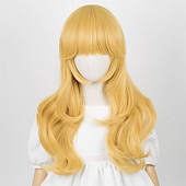 billiga Filmkaraktär peruker-Cosplay-peruker Blond Lockigt Syntetiskt hår Lång peruker Flickor peruker För fest
