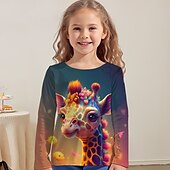 tanie 3D zwierzęta dziewczynki-Dla dziewczynek 3D Graficzny Zwierzę Żyrafa Podkoszulek T-shirt Długi rękaw Druk 3D Lato Jesień Aktywny Moda Śłodkie Dzieci 3-12 lat Na zewnątrz Codzienny Regularny