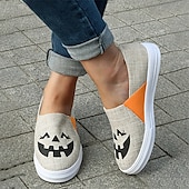 levne Dámské nazouváky a mokasíny-dámské halloween dýňové slip-on boty - pohodlné plátěné tenisky s potiskem jack-o&#039;-lantern, ideální pro běžné nošení a halloween party