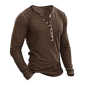 economico Maglietta casual Henley-Per uomo Maglietta Maglia Henley Manica Lunga Semplice Moda Designer Essenziale Sbiadito Henley Vacanza Streetwear Uscire Primavera &amp; Autunno Grigio scuro Nero Caffè Maglietta Henley