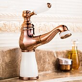 cheap Pull Out Spray-Traditional Bathroom Faucet Pull Out Basin Sink Mixer Taps Short/Tall, Vintage Brass Vessel Taps Ceramic Single Handle, with Cold and Hot Hose