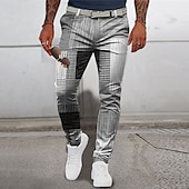 billige Slank-Ruter Geometri Forretning Herre 3D-utskrift Bukser utendørs Gate Arbeidsklær Polyester Blå Grønn Kakifarget S M L Medium Midje Elastisitet Bukser
