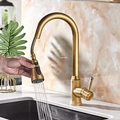 economico Doccetta estraibile-rubinetto da cucina tradizionale estraibile miscelatore lavello rubinetti in ottone, rubinetti vintage monocomando a 360 gradi con tubo freddo e caldo