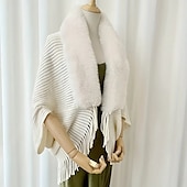 billiga Cape-Sjalar Sjalar till damer Mammas Wraps Omönstrat Håller värmen Långärmad Kaschmir liknande Brudsjalar Med Fjädrar / päls Till Dagligen Höst