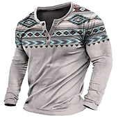 ieftine Stil etnic-Bărbați Grafic Tribal Cămașă Henley Manșon Lung Tipărire 3D Modă Designer Comfortabil În aer liber Zilnic Primăvara &amp; toamnă Bleumarin Maro Trifoi Gri Henley Tricou Henley