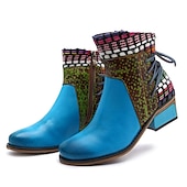 ieftine Botine-cizme boho chic de damă cu mozaic colorat și fermoar – cizme cu șireturi în stil vintage pentru toamnă și iarnă