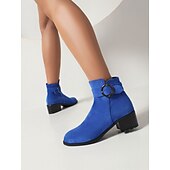 cheap Ankle Boots-Women&#039;s Boots Plus Size Heel Boots Work Daily Booties Ankle Boots Winter Buckle Chunky Heel Casual Minimalism Faux Leather Black Blue