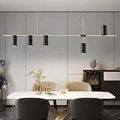 economico Luci a sospensione-luci isola cucina lampada a sospensione moderna lampada a sospensione lineare industriale moderna a 5 teste per soggiorno, isola cucina, finitura oro e paralume nero, lampadina inclusa 110-240v