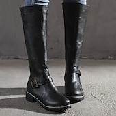 cheap Riding Boots-Women&#039;s Knee High Riding Boots with Side Zipper and Buckle – Classic Faux Leather Fall Winter Boots for Daily Wear, Commuting, and Outdoor Outfits