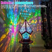 cheap Projector Lamp&amp;Laser Projector-Wooden Bohemian Floor Lamp, USB Charging Hollow Geometric Colorful Lamp Retro Bohemian Light Lamp, LED Colorful Diamond Shaped Lights 3D Projection Night Lamp Desk Lamp Home Decor
