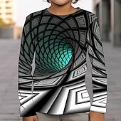 billiga Pojkens 3D Vision &amp; Geometri-pojkar 3D-grafik optisk illusion t-shirt långärmad 3D-tryck sommar vår höst sport mode streetwear polyester barn 4-12 år utomhus casual daglig normal passform
