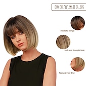 baratos Perucas Sintéticas sem Touca-peruca loira com franja - peruca loira curta de 12&#039;&#039; para mulheres perucas de cor natural com franja super macia e fácil de usar peruca reta bob peruca sintética para o dia das bruxas