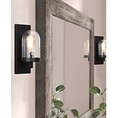 cheap Outdoor Wall Lights-Black Industrial Wall Sconce Lighting Farmhouse Vintage Wall Lamp with Glass Shade Antique Rustic Wall Light for Barn Hallway Entryway Restaurant 110-240V