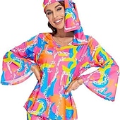 billige Antrekk-Retro / vintage 1980erne Sjokkrosa Drakter قميص Bell Bottoms bukser Hippie dukke Dame Maskerade Fest / aften Pride-parade Pride måned Voksne Topp Bukser Pannebånd
