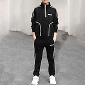 tanie Zestawy-2-częściowe zestawy dla dzieci chłopcy dresy strój list w paski zestaw z długim rękawem i zamkiem błyskawicznym sport codzienny jesień zima 7-13 lat biały