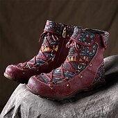 olcso Bokacsizma-Női Csizmák Katonai csizmák Boho Extra méret Napi Színes Csizmák Bokacsizmák Lapos Kerek orrú Csehország Szüret Kényelmes Vászon Műbőr Cipzár Bor Kávé Szürke