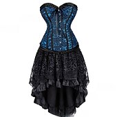 tanie Gotyk-Seksowny Retro / vintage Rokoko Krótki Mini Sukienka Gorset na biust gorset Żakard Koronka Z odsłoniętymi ramionami Strój na bal maskowy Damskie Halloween Karnawał Bal maskowy Studniówka Impreza