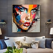 billiga Människomålningar-Handgjord Hang målad oljemålning HANDMÅLAD Fyrkantig Abstrakt Människor Modern Utan innerram (utan ram)