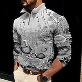 economico Polo stampata da uomo-Per uomo Floreale Stampe astratte POLO Polo con zip Camicia da golf Golf Manica lunga Camicia Colletto alla coreana Esterno Strada Giallo Rosa Blu Viola Verde Cerniera Stampa Abbigliamento Di