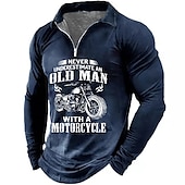 abordables Polo à texte amusant pour homme-T-shirt graphique à manches longues pour hommes de motocycliste  'Ne sous-estimez jamais un vieux avec une moto'
