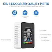 cheap Humidifiers &amp; Dehumidifiers-Multifunctional 5in1 CO2 Meter Digital Temperature Humidity Tester Carbon Dioxide TVOC HCHO Detector Air Quality Monitor