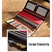 billige Lommebøker-patchwork-lommebok i ekte skinn for kvinner, multikortholder med stor kapasitet, vintage lang clutch-lomme med glidelåslomme, tilgjengelig i 4 unike stiler