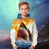 billiga Pojkens 3D-djur-Pojkar 3D Djur Haj Huvtröja Pullover Långärmad 3D-tryck Höst Vinter Mode Streetwear Häftig Barn 3-12 år Utomhus Ledigt Dagligen Normal
