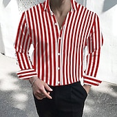 cheap Men&#039;s Button Down Shirts-Men&#039;s Dress Shirt Striped Shirt Button Down Shirt Collared Shirt Striped Wedding Work Black White Red Navy Blue Long Sleeve Collar Clothing Apparel