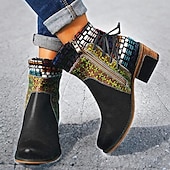 ieftine Botine-cizme boho chic de damă cu mozaic colorat și fermoar – cizme cu șireturi în stil vintage pentru toamnă și iarnă