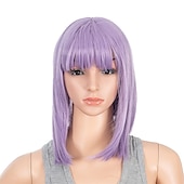 abordables Perruques de carnaval-Perruque bob courte droite ombrée bleu rose multicolore de 10 pouces avec frange perruque synthétique colorée de cosplay pour les fêtes quotidienne pour femmes et enfants avec bonnet de perruque