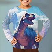 cheap Boy&#039;s 3D Animals-Boys 3D Graphic Animal Dinosaur T shirt Tee Long Sleeve 3D Print Summer Spring Fall Sports Fashion Streetwear Kids 3-12 Years 4-12 Years Outdoor Casual Daily Regular Fit
