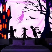 billige halloween veggtepper-halloween dekorasjoner bakgrunnsbelysning billedvev jack o lanterne uv reaktiv hengende fluorescerende hjemmedekorasjon bakgrunn stoff kunst hjem soverom stue
